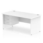 Impulse 1600 Rectangle Panel End Leg Desk WHITE 1 x 3 Drawer Fixed Ped MI002256