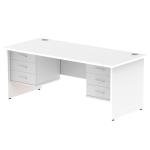Impulse 1800 x 800mm Straight Office Desk White Top Panel End Leg Workstation 2 x 3 Drawer Fixed Pedestal MI002265