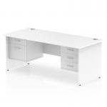 Impulse 1600 x 800mm Straight Office Desk White Top Panel End Leg Workstation 1 x 2 Drawer 1 x 3 Drawer Fixed Pedestal MI002268