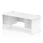Impulse 1600 x 800mm Straight Office Desk White Top Panel End Leg Workstation 1 x 2 Drawer 1 x 3 Drawer Fixed Pedestal MI002268
