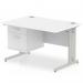 Impulse 1200 x 800mm Straight Office Desk White Top Silver Cable Managed Leg Workstation 1 x 2 Drawer Fixed Pedestal MI002285