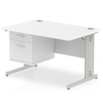 Impulse 1200 Rectangle Silver Cable Managed Leg Desk WHITE 1 x 2 Drawer Fixed Ped MI002285
