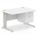 Impulse 1200 Rectangle Silver Cable Managed Leg Desk WHITE 1 x 2 Drawer Fixed Ped MI002285
