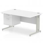 Impulse 1400 x 800mm Straight Office Desk White Top Silver Cable Managed Leg Workstation 1 x 2 Drawer Fixed Pedestal MI002286