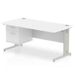 Impulse 1600 Rectangle Silver Cable Managed Leg Desk WHITE 1 x 2 Drawer Fixed Ped MI002287