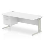 Impulse 1800 Rectangle Silver Cable Managed Leg Desk WHITE 1 x 2 Drawer Fixed Ped MI002288