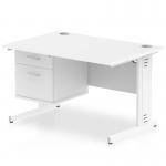 Impulse 1200 x 800mm Straight Office Desk White Top White Cable Managed Leg Workstation 1 x 2 Drawer Fixed Pedestal MI002289