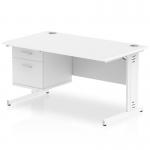 Impulse 1400 x 800mm Straight Office Desk White Top White Cable Managed Leg Workstation 1 x 2 Drawer Fixed Pedestal MI002290