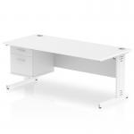 Impulse 1800 x 800mm Straight Office Desk White Top White Cable Managed Leg Workstation 1 x 2 Drawer Fixed Pedestal MI002292