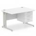 Impulse 1200 x 800mm Straight Office Desk White Top Silver Cable Managed Leg Workstation 1 x 3 Drawer Fixed Pedestal MI002293