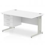 Impulse 1400 x 800mm Straight Office Desk White Top Silver Cable Managed Leg Workstation 1 x 3 Drawer Fixed Pedestal MI002294