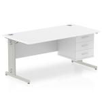 Impulse 1600 Rectangle Silver Cable Managed Leg Desk WHITE 1 x 3 Drawer Fixed Ped MI002295