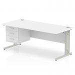 Impulse 1800 x 800mm Straight Office Desk White Top Silver Cable Managed Leg Workstation 1 x 3 Drawer Fixed Pedestal MI002296