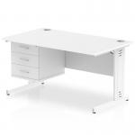 Impulse 1400 x 800mm Straight Office Desk White Top White Cable Managed Leg Workstation 1 x 3 Drawer Fixed Pedestal MI002298