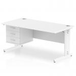 Impulse 1600 x 800mm Straight Office Desk White Top White Cable Managed Leg Workstation 1 x 3 Drawer Fixed Pedestal MI002299