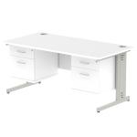 Impulse 1600 Rectangle Silver Cable Managed Leg Desk WHITE 2 x 2 Drawer Fixed Ped MI002303