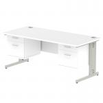 Impulse 1800 x 800mm Straight Office Desk White Top Silver Cable Managed Leg Workstation 2 x 2 Drawer Fixed Pedestal MI002304