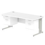 Impulse 1800 Rectangle Silver Cable Managed Leg Desk WHITE 2 x 2 Drawer Fixed Ped MI002304