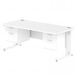 Impulse 1800 x 800mm Straight Office Desk White Top White Cable Managed Leg Workstation 2 x 2 Drawer Fixed Pedestal MI002308