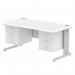 Impulse 1600 x 800mm Straight Office Desk White Top Silver Cable Managed Leg Workstation 2 x 3 Drawer Fixed Pedestal MI002311