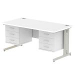 Impulse 1600 Rectangle Silver Cable Managed Leg Desk WHITE 2 x 3 Drawer Fixed Ped MI002311