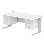 Impulse 1800 x 800mm Straight Office Desk White Top Silver Cable Managed Leg Workstation 2 x 3 Drawer Fixed Pedestal MI002312