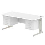 Impulse 1800 Rectangle Silver Cable Managed Leg Desk WHITE 2 x 3 Drawer Fixed Ped MI002312