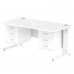 Impulse 1600 x 800mm Straight Office Desk White Top White Cable Managed Leg Workstation 2 x 3 Drawer Fixed Pedestal MI002315