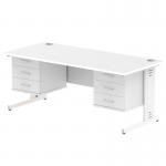 Impulse 1800 x 800mm Straight Office Desk White Top White Cable Managed Leg Workstation 2 x 3 Drawer Fixed Pedestal MI002316