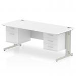 Impulse 1600 x 800mm Straight Office Desk White Top Silver Cable Managed Leg Workstation 1 x 2 Drawer 1 x 3 Drawer Fixed Pedestal MI002319