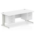 Impulse 1600 Rectangle Silver Cable Managed Leg Desk WHITE 1 x 2 Drawer 1 x 3 Drawer Fixed Ped MI002319