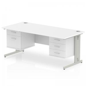 Impulse 1800 x 800mm Straight Office Desk White Top Silver Cable