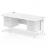 Impulse 1600 x 800mm Straight Office Desk White Top White Cable Managed Leg Workstation 1 x 2 Drawer 1 x 3 Drawer Fixed Pedestal MI002323