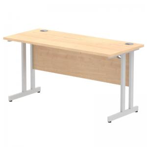 Impulse 1400 x 600mm Straight Office Desk Maple Top Silver Cantilever