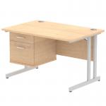 Impulse 1200 x 800mm Straight Office Desk Maple Top Silver Cantilever Leg Workstation 1 x 2 Drawer Fixed Pedestal MI002431