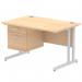 Impulse 1200 x 800mm Straight Office Desk Maple Top Silver Cantilever Leg Workstation 1 x 2 Drawer Fixed Pedestal MI002431