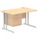 Impulse 1200 x 800mm Straight Office Desk Maple Top Silver Cantilever Leg Workstation 1 x 2 Drawer Fixed Pedestal MI002431