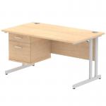 Impulse 1400 x 800mm Straight Office Desk Maple Top Silver Cantilever Leg Workstation 1 x 2 Drawer Fixed Pedestal MI002432