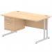 Impulse 1400 x 800mm Straight Office Desk Maple Top Silver Cantilever Leg Workstation 1 x 2 Drawer Fixed Pedestal MI002432