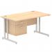 Impulse 1400 x 800mm Straight Office Desk Maple Top Silver Cantilever Leg Workstation 1 x 2 Drawer Fixed Pedestal MI002432