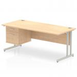 Impulse 1800 x 800mm Straight Office Desk Maple Top Silver Cantilever Leg Workstation 1 x 2 Drawer Fixed Pedestal MI002434