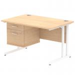 Impulse 1200 x 800mm Straight Office Desk Maple Top White Cantilever Leg Workstation 1 x 2 Drawer Fixed Pedestal MI002435