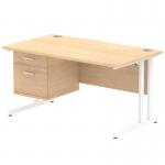 Impulse 1400 x 800mm Straight Office Desk Maple Top White Cantilever Leg Workstation 1 x 2 Drawer Fixed Pedestal MI002436