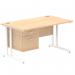 Impulse 1400 x 800mm Straight Office Desk Maple Top White Cantilever Leg Workstation 1 x 2 Drawer Fixed Pedestal MI002436