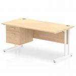 Impulse 1600 x 800mm Straight Office Desk Maple Top White Cantilever Leg Workstation 1 x 2 Drawer Fixed Pedestal MI002437