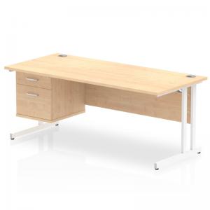 Impulse 1800 x 800mm Straight Office Desk Maple Top White Cantilever