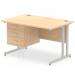 Impulse 1200 x 800mm Straight Office Desk Maple Top Silver Cantilever Leg Workstation 1 x 3 Drawer Fixed Pedestal MI002439