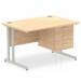 Impulse 1200 x 800mm Straight Office Desk Maple Top Silver Cantilever Leg Workstation 1 x 3 Drawer Fixed Pedestal MI002439