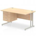 Impulse 1400 x 800mm Straight Office Desk Maple Top Silver Cantilever Leg Workstation 1 x 3 Drawer Fixed Pedestal MI002440