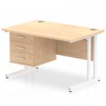 Impulse 1200 x 800mm Straight Office Desk Maple Top White Cantilever Leg Workstation 1 x 3 Drawer Fixed Pedestal MI002443